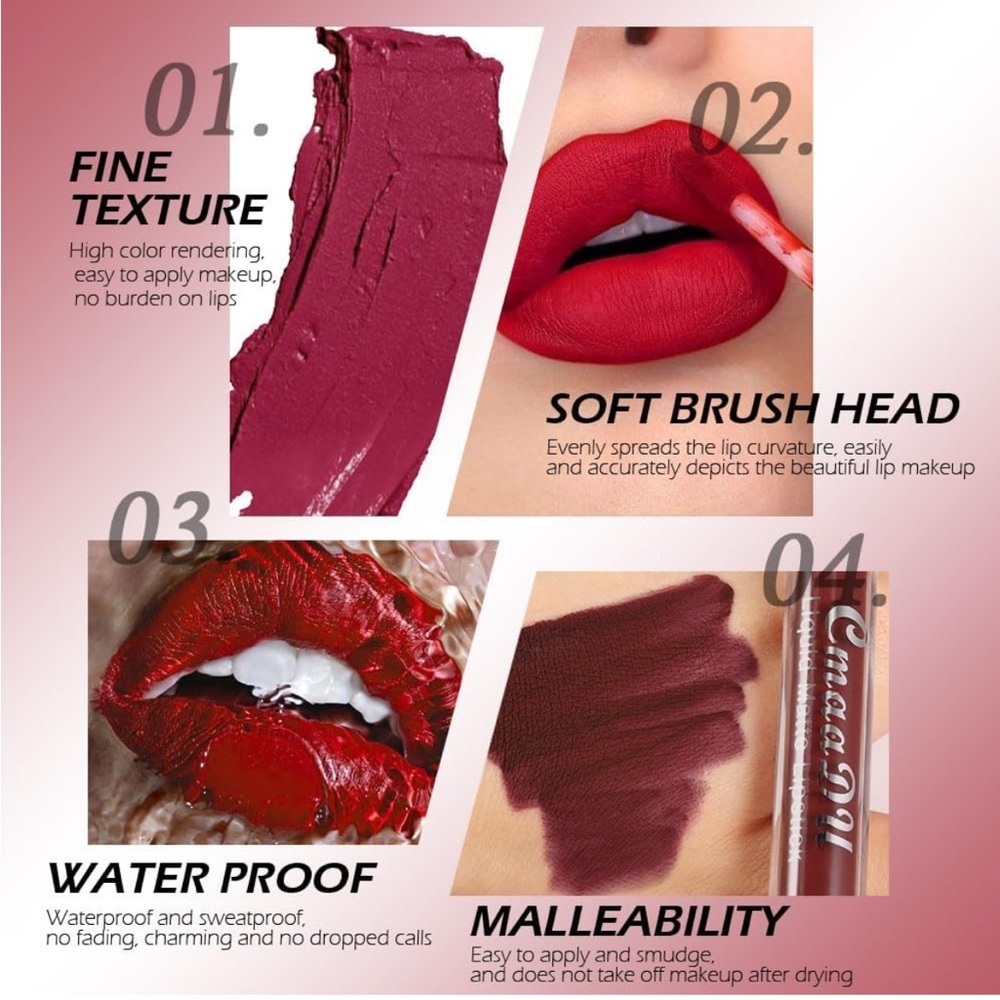 CmaaDu (3) Coral Red Liquid Matte Lipstick. 24 Hour Lips. #03 - Picture 3 of 5